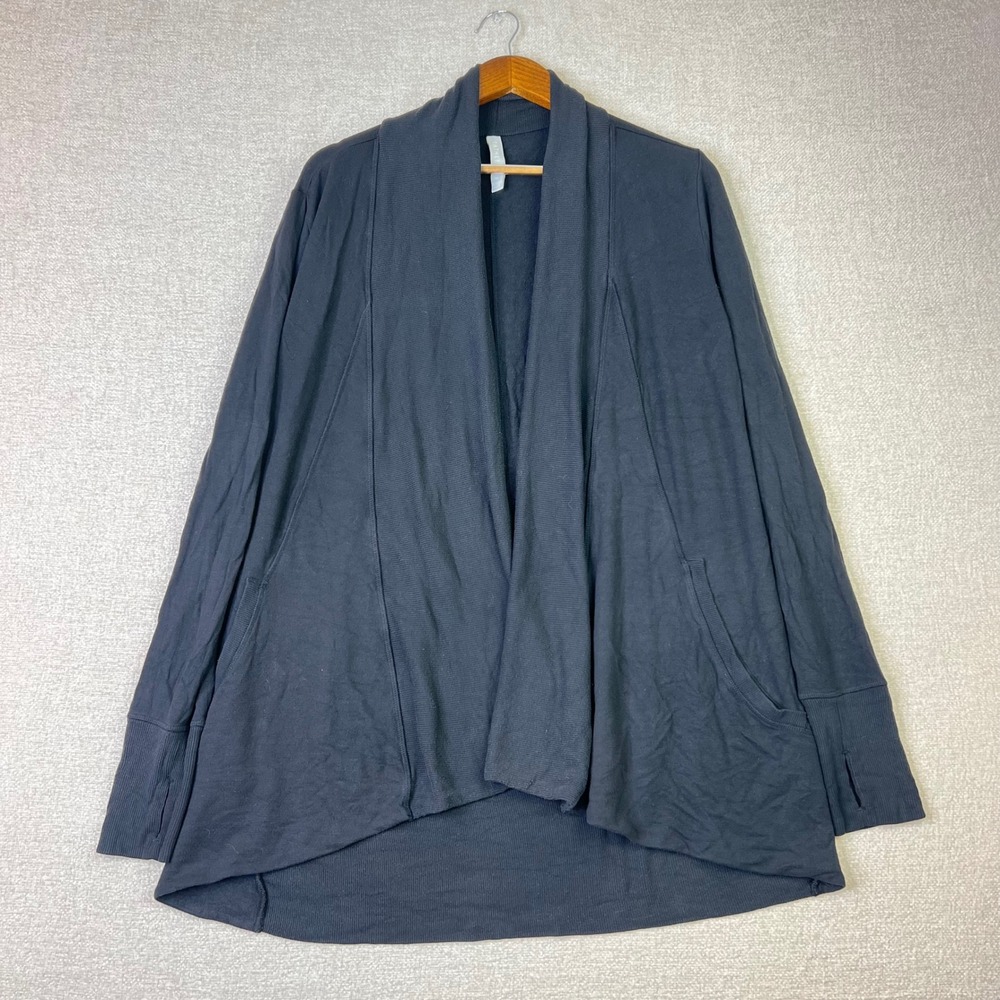 Athleta Pranayama Restore Wrap Cardigan Black Open Thumbhole Yoga Sweater Size M